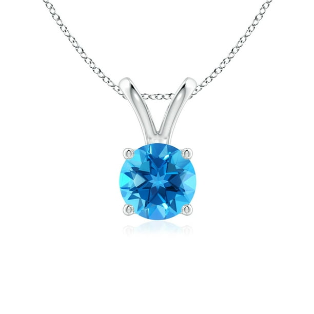 V-Bale Round Swiss Blue Topaz Solitaire Pendant 5mm Swiss Blue Topaz V-Bale Round Swiss Blue Topaz Solitaire Pendant 5mm Swiss Blue Topaz